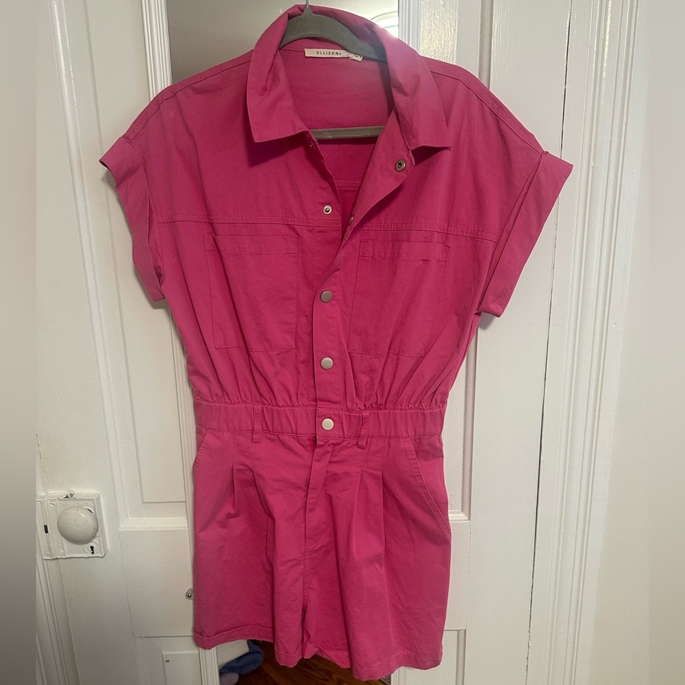 Pink button down romper
